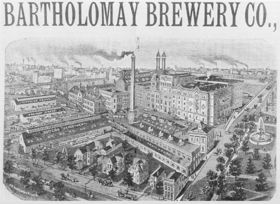 The Bartholomay Brewery Co. went out of business in 1920 with Prohibition. That's High Falls in the background. [PHOTO: Office of the City Historian.]