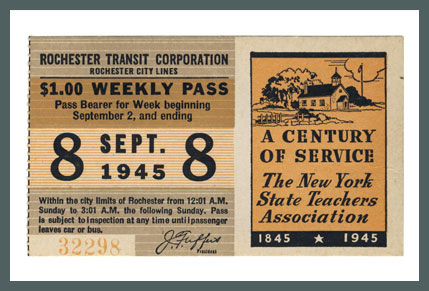 Original Bus & Trolley Ticket, Rochester Transit Corporation, 1945